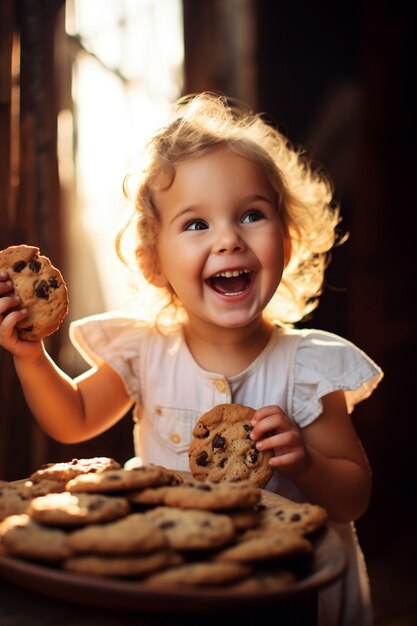 Chica de tiro medio con deliciosa galleta.