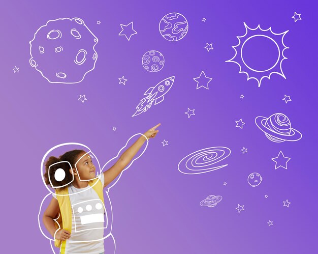 Chica de tiro medio con tema espacial