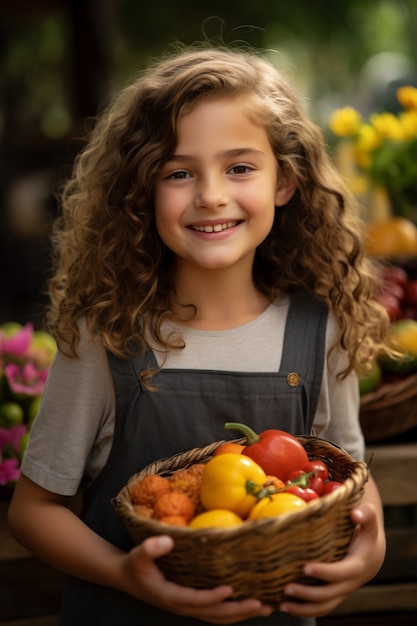 Chica de tiro medio con verduras frescas