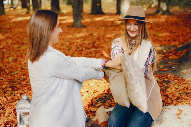 Foto gratuita chicas guapas se divierten en un parque de otoño