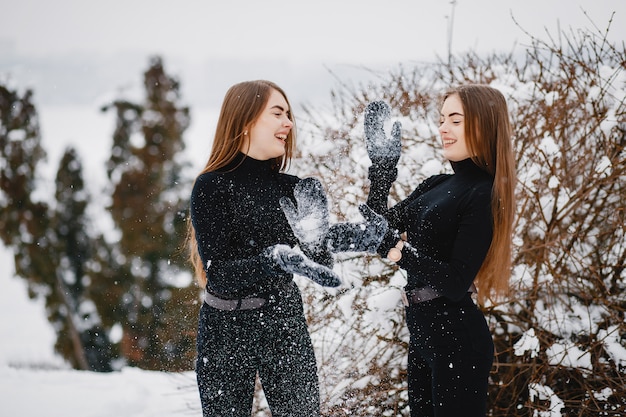 Chicas en un parque de invierno