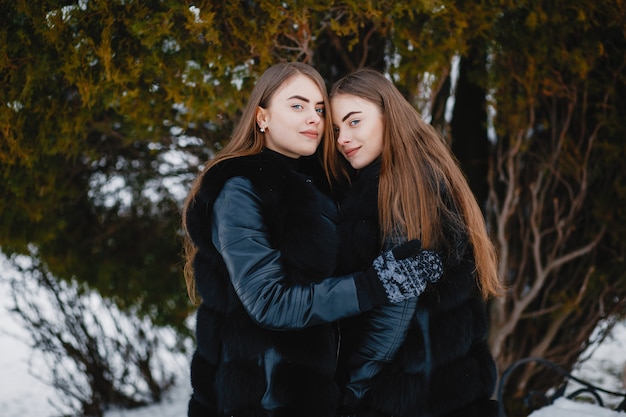 Chicas en un parque de invierno