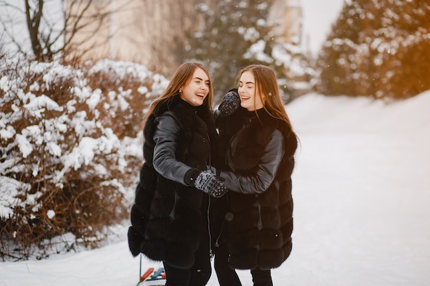 Chicas en un parque de invierno