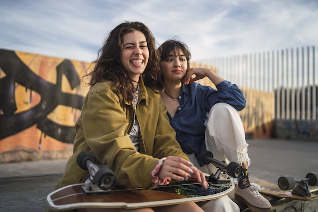 Chicas sentadas juntas en un parque