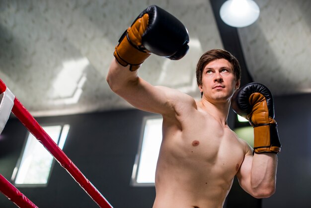 Foto gratuita chico boxeador posando en el gimnasio