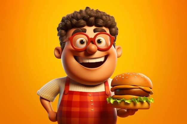 Foto gratuita chico de dibujos animados con hamburguesa