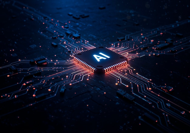 El chip de IA futurista en la placa de circuitos