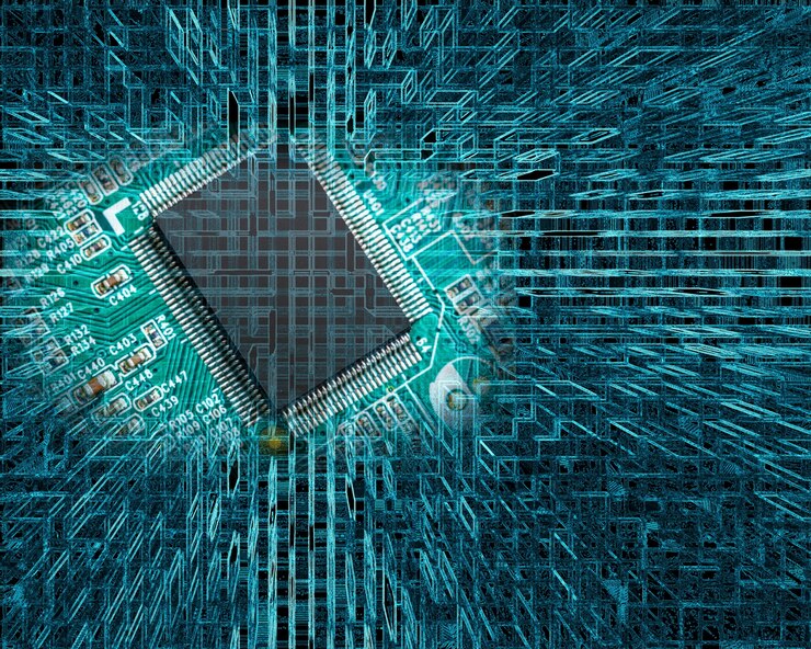 Chip en placa de circuito sobre fondo de tecnología abstracta