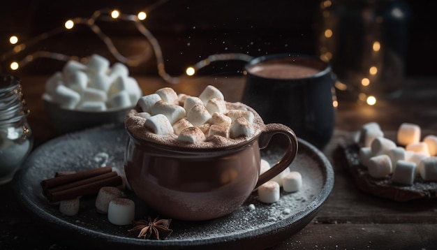 Foto gratuita el chocolate caliente calienta las noches de invierno con el confort generado por la ia