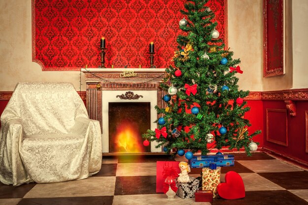 Christimas interior en rojo vintage room studio shot