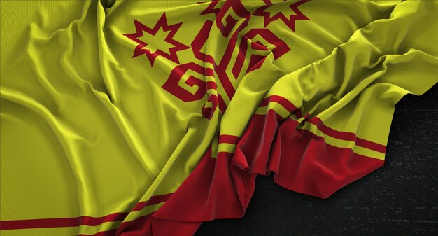 Chuvashia Bandera arrugado sobre fondo oscuro 3D Render