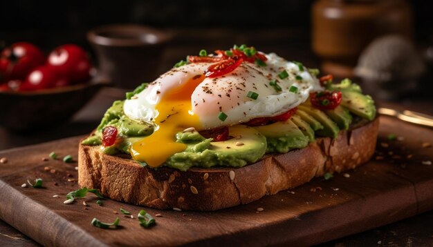 Ciabatta tostada con carne a la parrilla y aguacate AI generativo