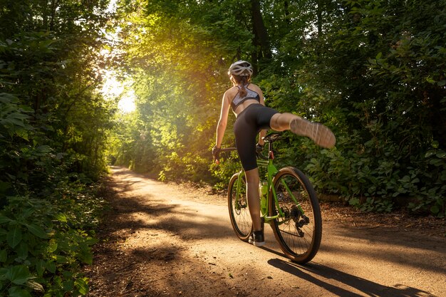 cicatrizarse, de, un, ciclista, mujer, outdors