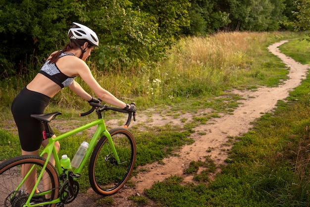 cicatrizarse, de, un, ciclista, mujer, outdors