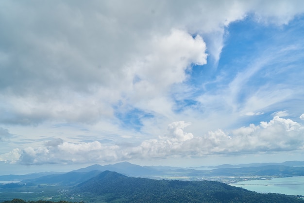 Cielo con nubes blancas y azules