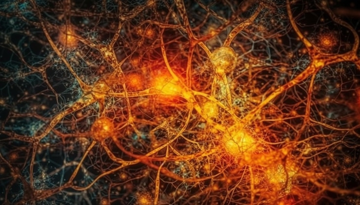 Foto gratuito la ciencia futurista enciende una red neuronal caótica explosiva generada por ia