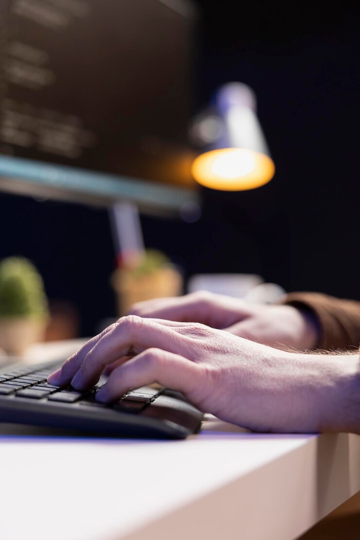 Foto gratuito científico informático que diseña y desarrolla aplicaciones de software