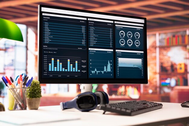 Cierre de las estadísticas contables de ventas en la pantalla de la computadora
