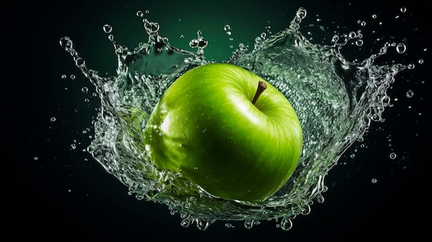 Ciérrese para arriba en la manzana salpicada con agua