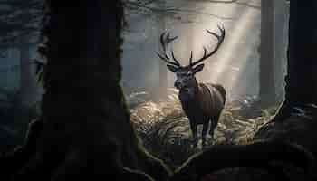 Foto gratuita un ciervo en el bosque con el sol brillando sobre sus astas.