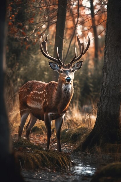 Ciervo realista con fondo de naturaleza.