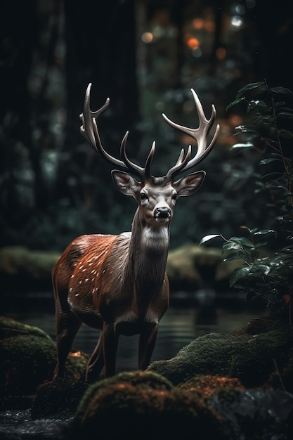 Ciervo realista con fondo de naturaleza.