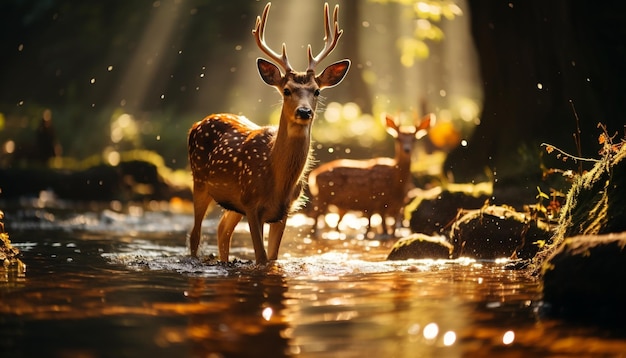 Foto gratuita ciervos en el bosque de invierno que reflejan la belleza de la naturaleza generada por la inteligencia artificial