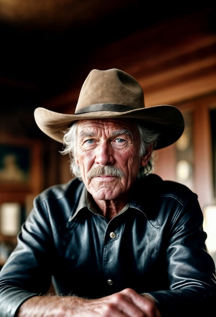 Foto gratuita cinematic portrait of american cowboy in the west with hat