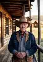 Foto gratuita cinematic portrait of american cowboy in the west with hat