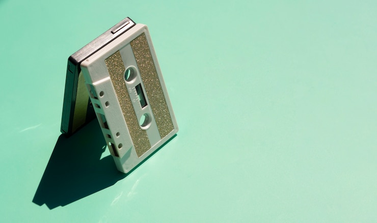Foto gratuito cinta vieja sobre fondo verde con espacio de copia