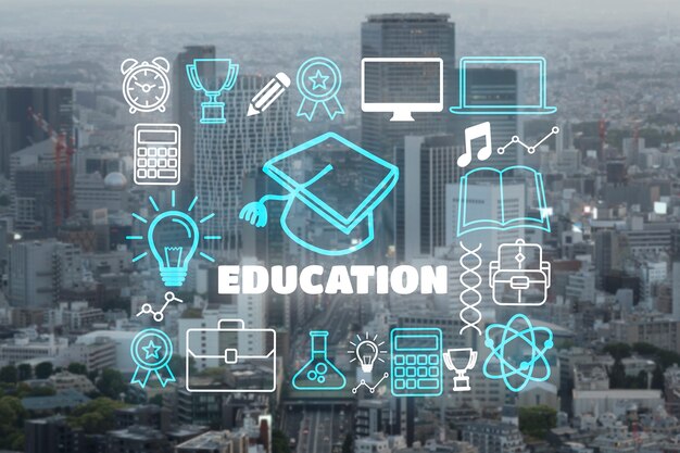 Ciudad comprometida con el concepto de collage de educación