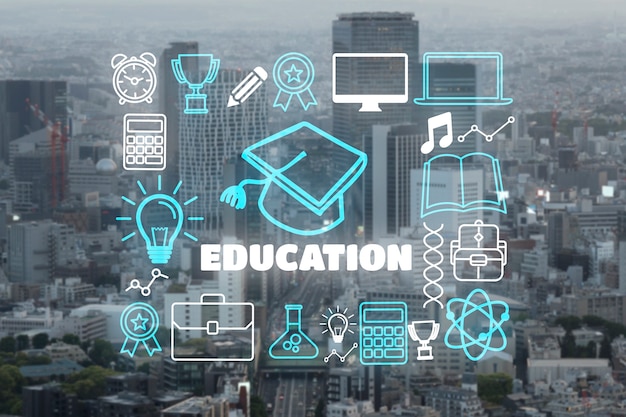 Ciudad comprometida con el concepto de collage de educación