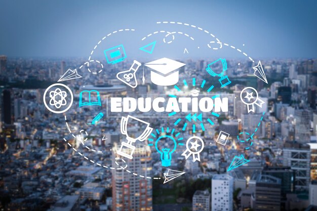 Ciudad comprometida con el concepto de collage de educación