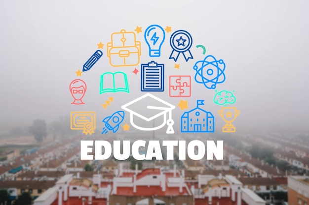 Ciudad comprometida con el concepto de collage de educación