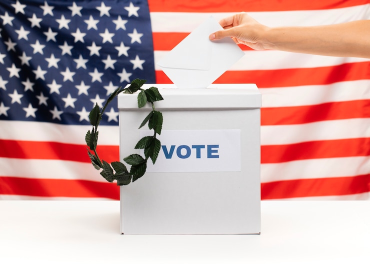 Foto gratuito ciudadano estadounidense poniendo el voto en la urna