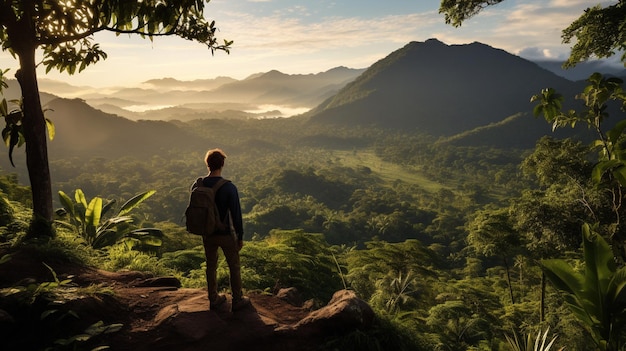 Foto gratuita un claro natural en la jungla que revela una impresionante vista panorámica de montañas lejanas