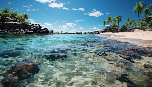 Foto gratuita clima tropical agua azul palmeras de playa de arena generadas por inteligencia artificial