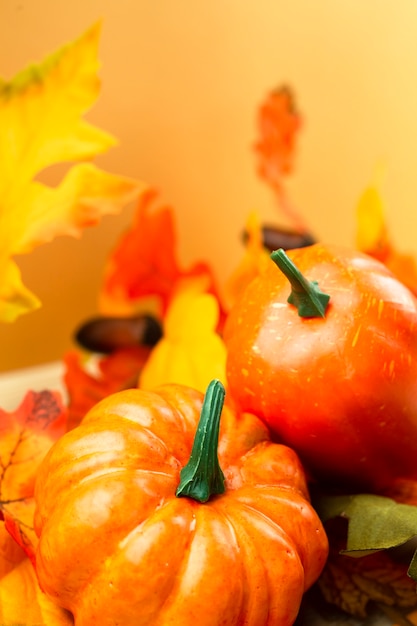 Close-up calabazas con hojas