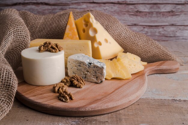 Close-up deliciosa variedad casera de queso