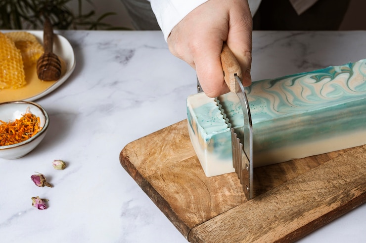 Photo Gratis close up hand cutting homemade soap