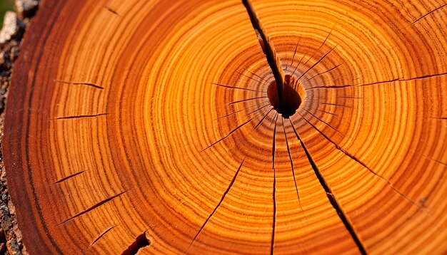 Close-up of a wood cross section revealing tree rings