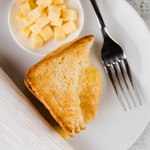 Foto gratuita close-up de queso y pan tostado