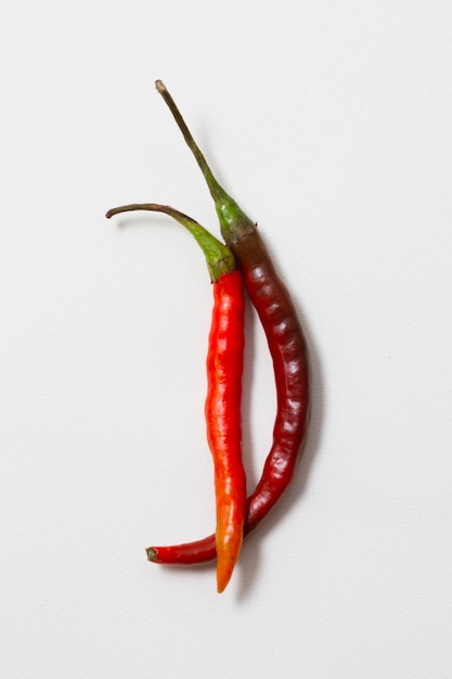 Close-up Red Hot Chili Peppers con fondo blanco.