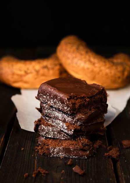 Close-up sabrosos brownies caseros