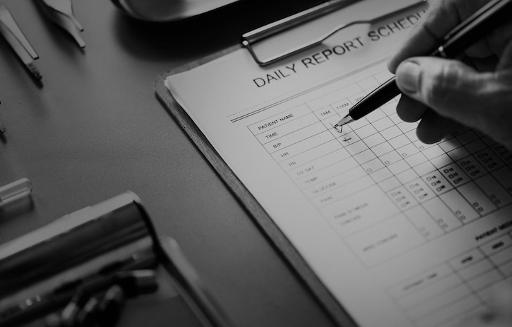 Photo Gratis closeup dokter memeriksa daftar periksa laporan harian pasien