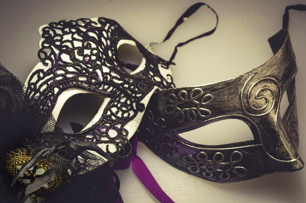Closeup foto de máscaras venecianas para fiesta de disfraces