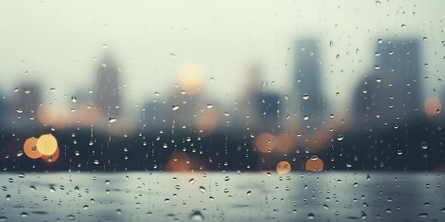 Foto gratuita closeup de gotas de lluvia en vidrio con un paisaje urbano detrás