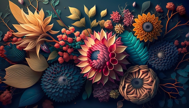 Closeup textural brillante flores exóticas Al generativa