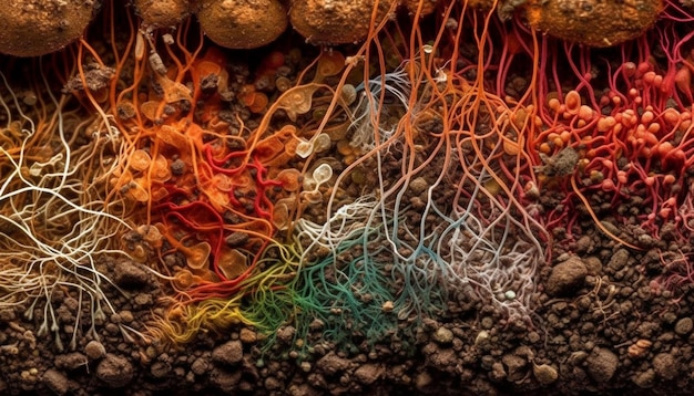 Cnidarios multicolores crean un fondo submarino caótico generado por IA