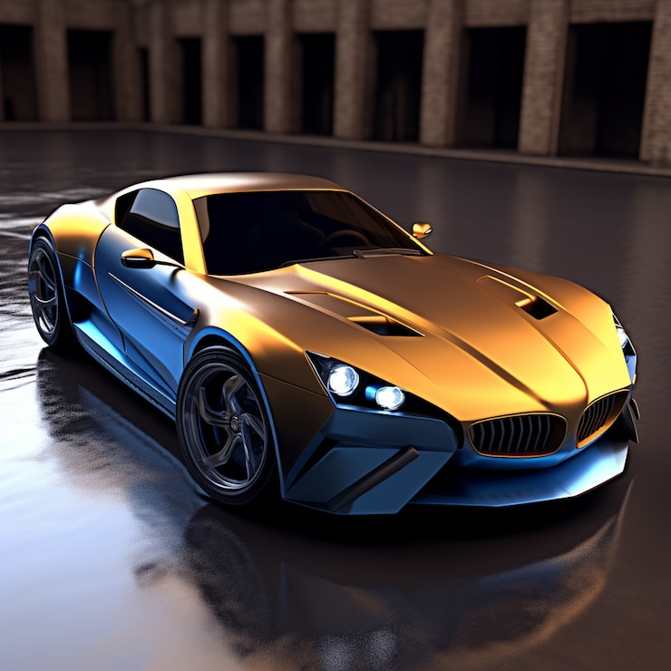 Foto gratuito coche 3d con colores vibrantes.